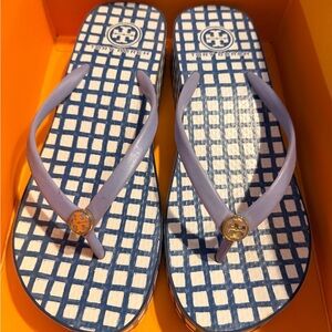 Tory Burch Navy and Cream Checkered platform Sandals